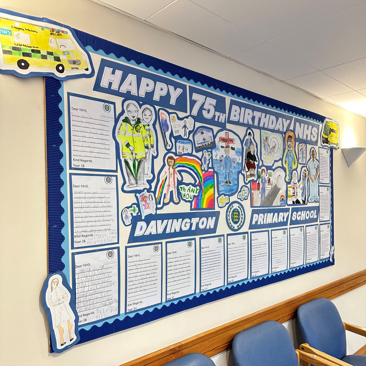 Davington Primary School artwork and lovely letters that are being displayed in our waiting area.